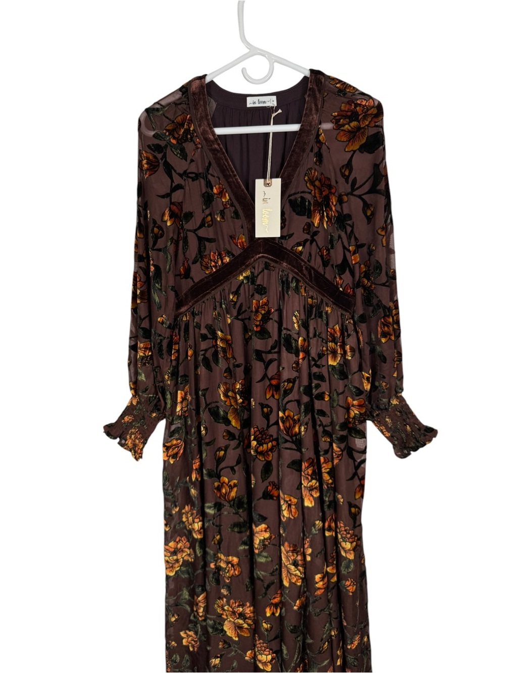 NWT In Loom Velvet Burnout Floral Midi Dress, Size M - Picture 4 of 12